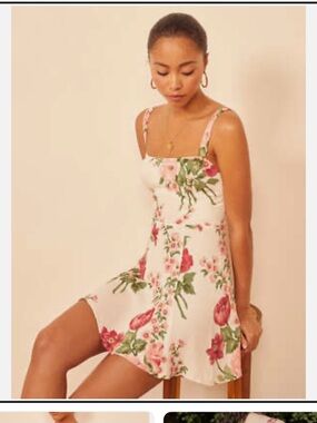 Reformation White Mini Dress with Pink Floral Print